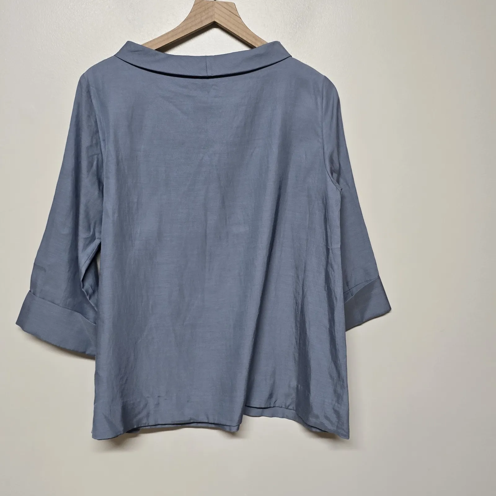 COS Blouse Womens 10 Blue 3/4 Sleeve Funnel Neck Minimalist Modern Lagenlook NWT - Image 2