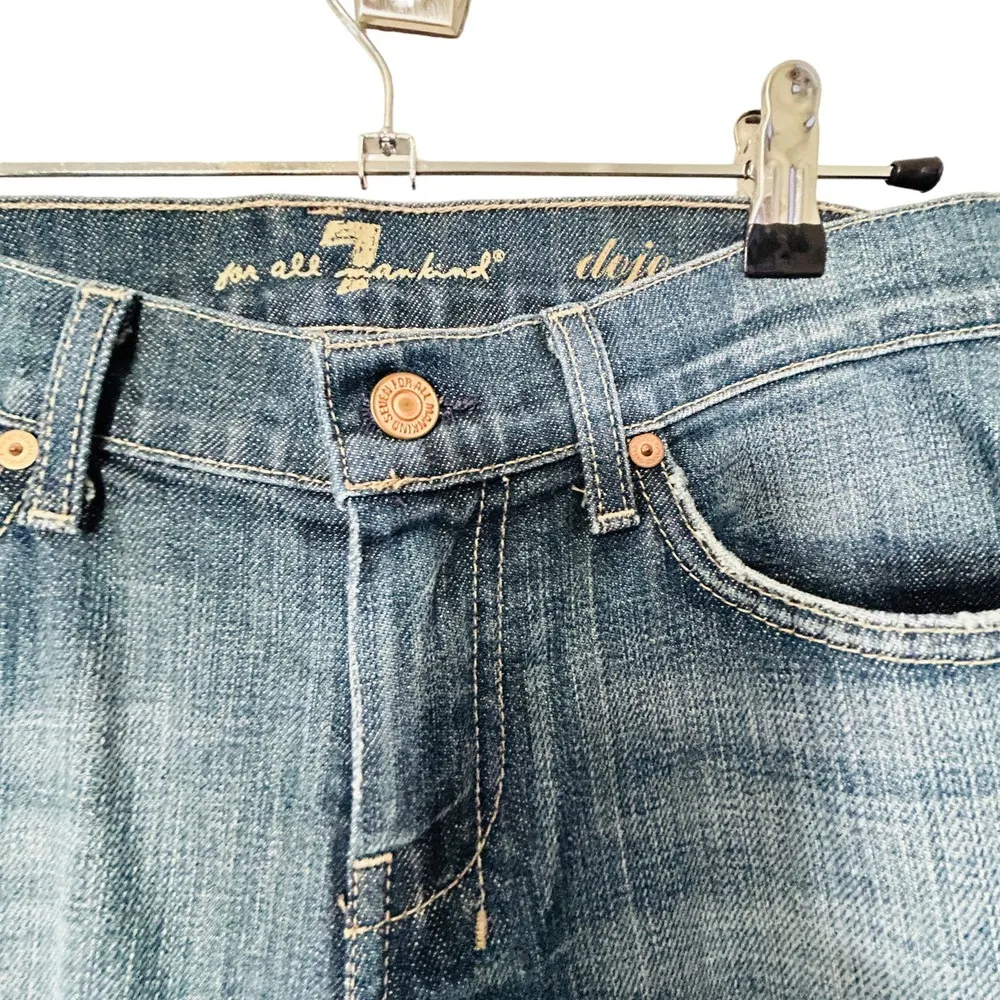 7 For All Mankind Dojo Faded Blue Denim Knee Length Bermuda Jean Shorts Sz 27 - Image 4