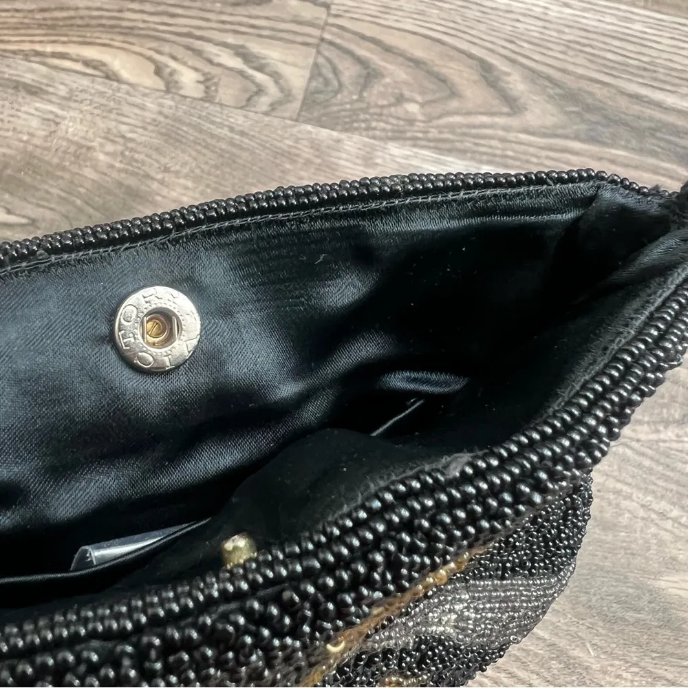 Art Deco French Embroidered Beaded Clutch Bag Minaudière c1930 Black - Image 4