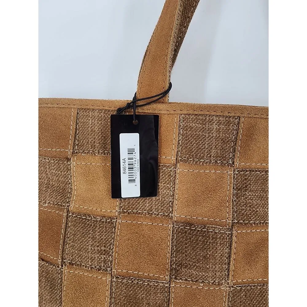 Crosstree Lane Brown Suede and Wool Patchwork Tote Bag - Image 3