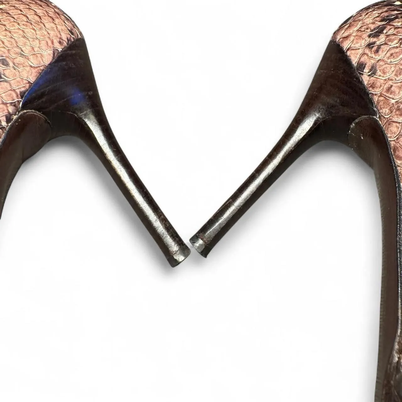 Stuart Weitzman Women’s Size 10M Snakeskin Leather Stiletto Heels Pumps Brown - Image 6