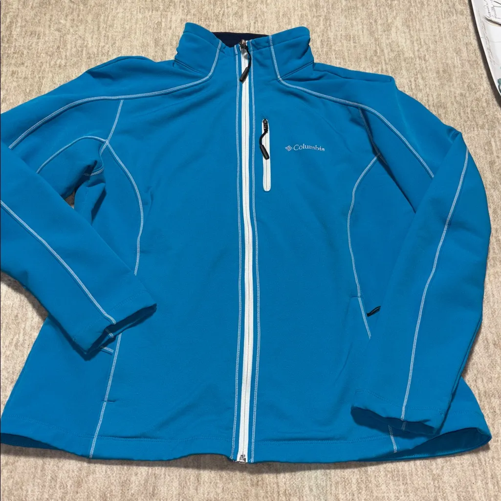 Women's XL Columbia fleece lined aqua blue jacket neoprene scuba type material - Image 4