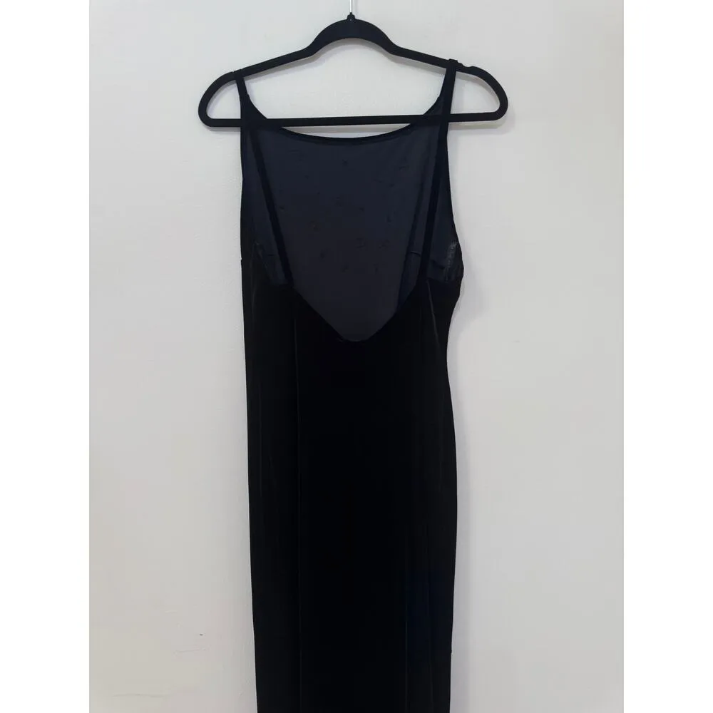 Vintage black velvet spaghetti straps side slit open back dress size 9 - Image 11