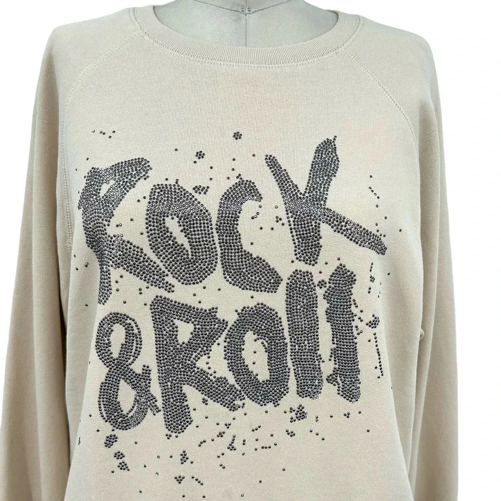 Zadig & Voltaire Top‎ Upper Rock and Roll Strass Pullover Sweatshirt Cream Small - Image 3