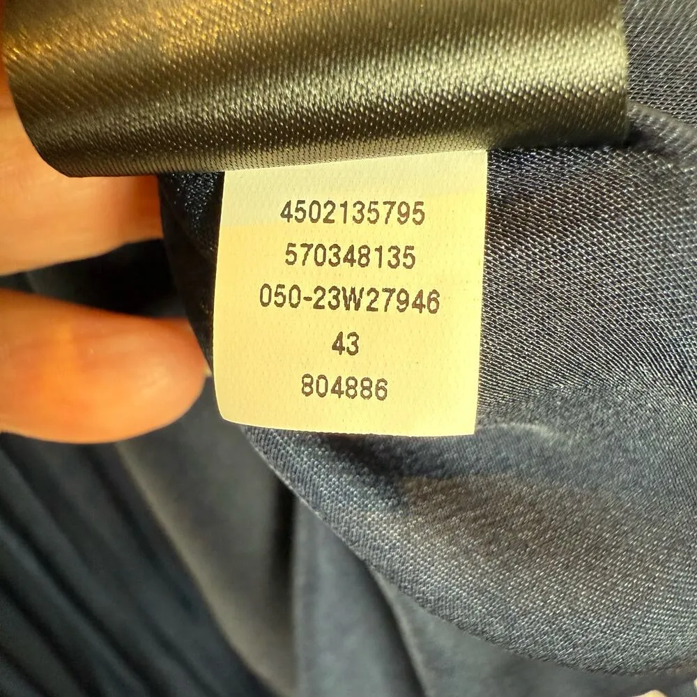 White House Black Market Navy Satin Tie Neck Pleated Smocked Midi Dress Medium - Image 10