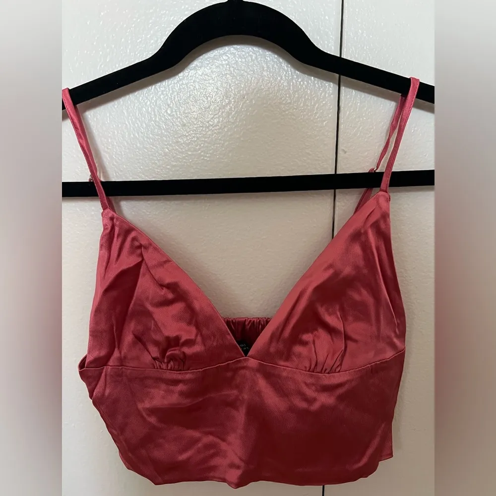 Zara Satin Crop Top Bralette Adjustablee Tank Top Bra V-Neck Gem - Image 3