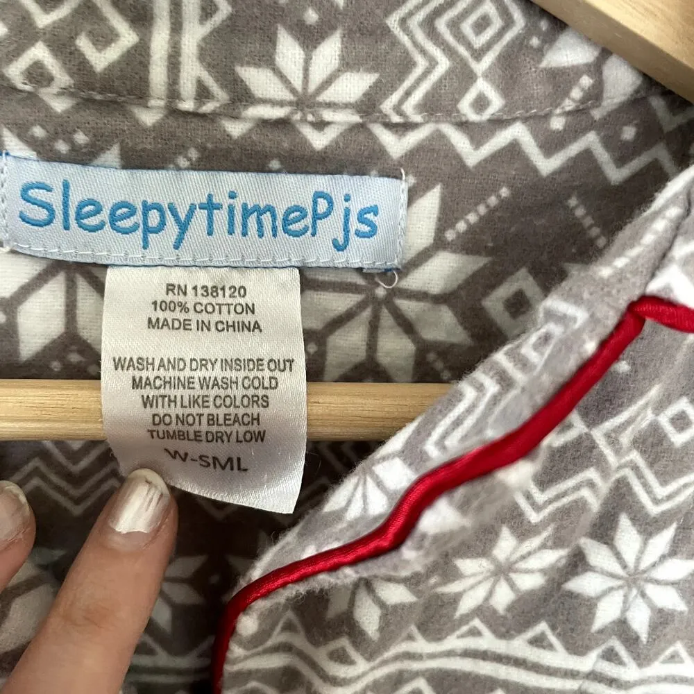 Sleepytime Pjs cotton pajama top button down women's size small gray red trim - Image 4