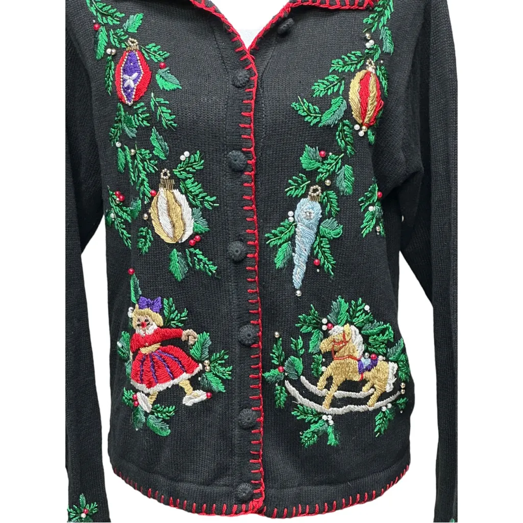 Victoria Jones Not So Ugly Christmas Sweater Beaded Sequins Embroidered Size S - Image 3