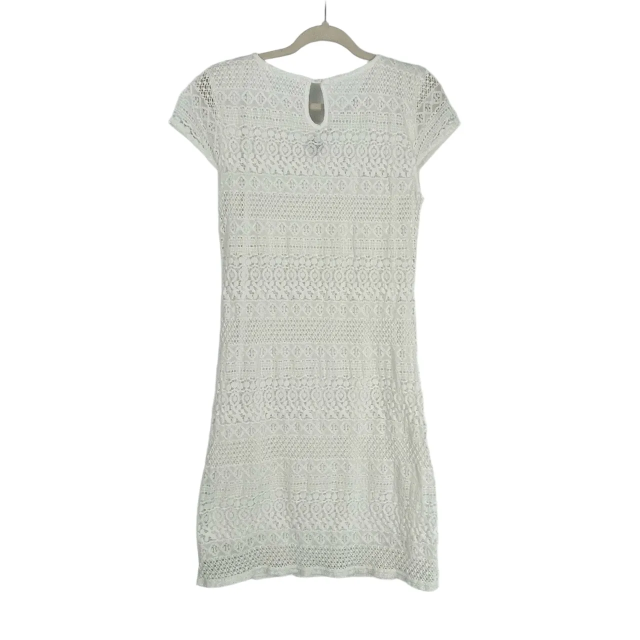 Blanc Du Nil Women's White Lace Fitted Short Sleeve Knee Length Dress Size T4/42 - Image 3