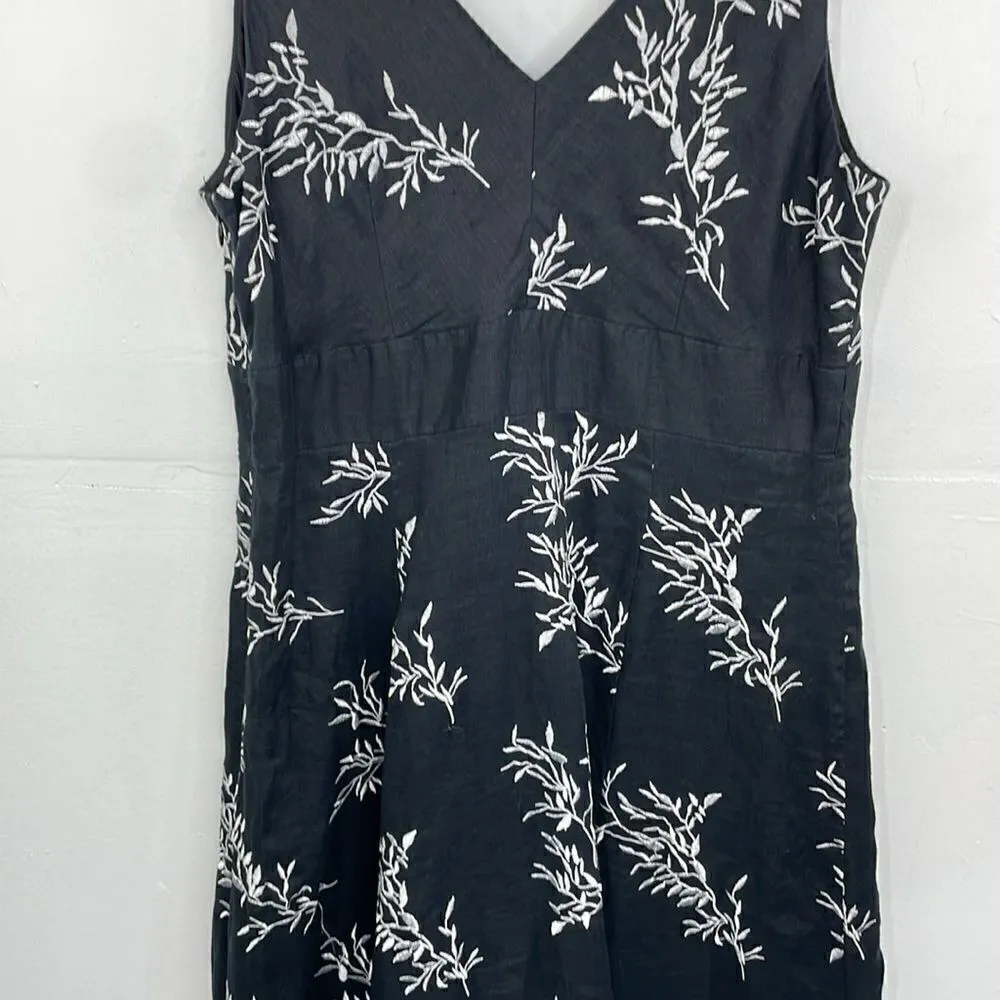 Peter Nygard Womens Fit &Flare Dress Black Floral Tie Waist V Neck Linen Medium - Image 8