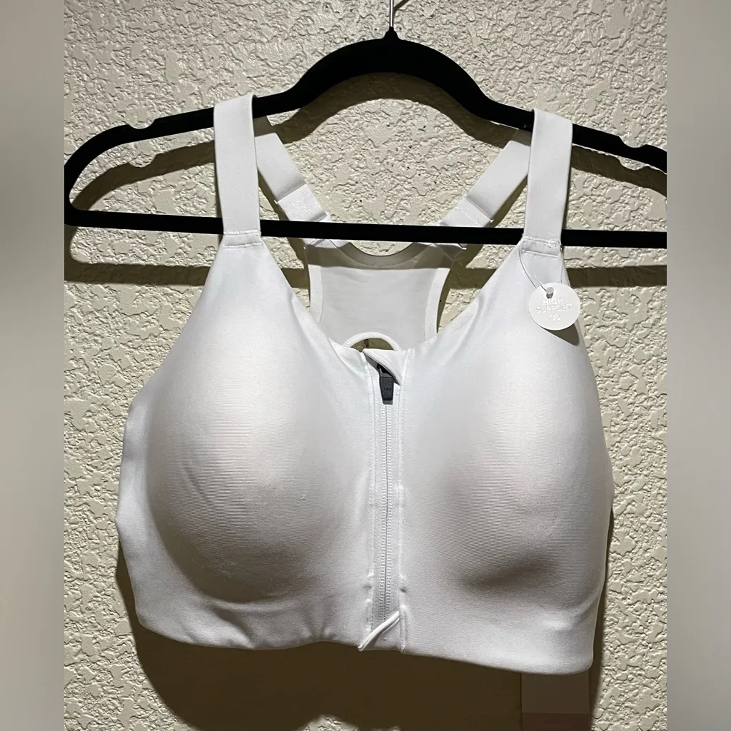 Calia Go All Out Zip Front NWT Women's White Sports Bra Size 34E - Image 3
