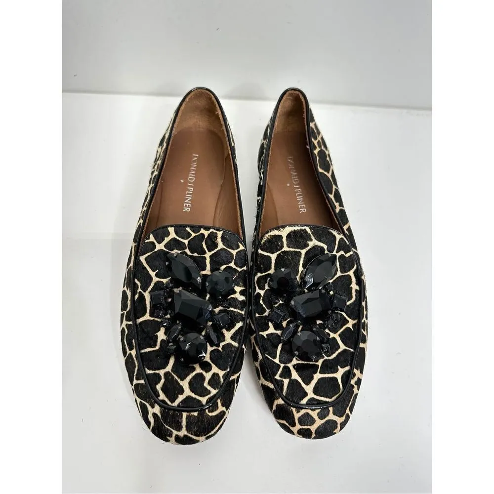 Donald J Pliner Loafers Womens 6.5 Ponyhair Animal Print Jeweled Slip On‎ Shoes Black - Image 4
