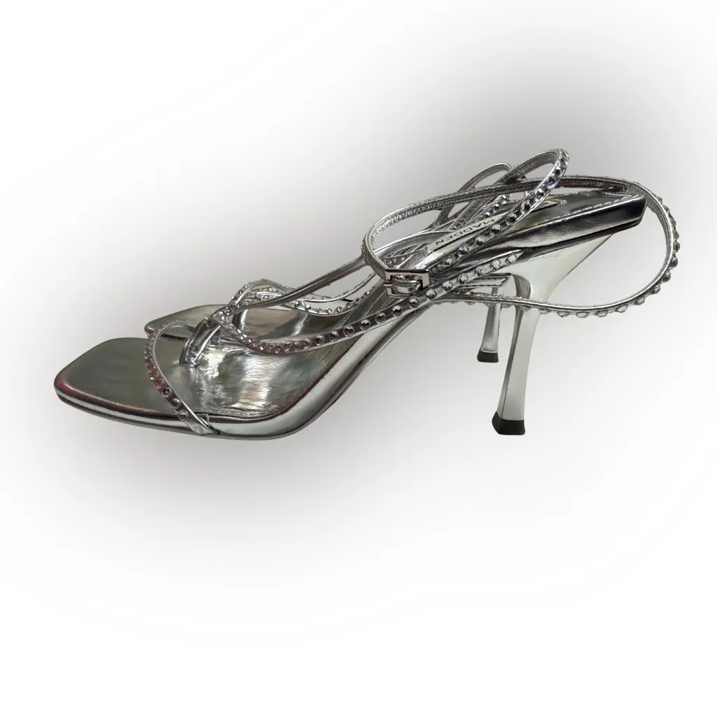 Steve Madden  Metallic Silver Strappy Heels - Image 2