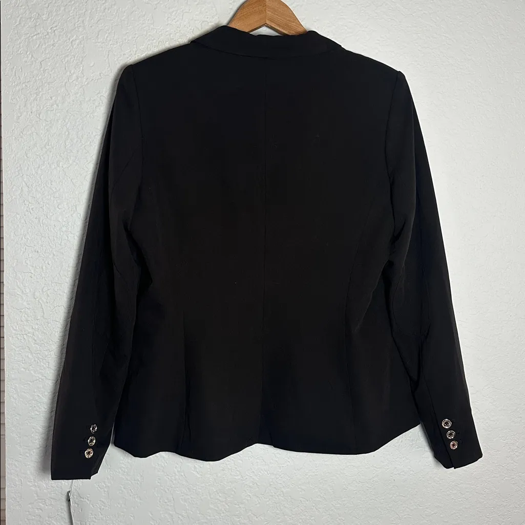 NEW Tommy Hilfiger Black Blazer Silver Logo Buttons Size 14 Elbow Patch Academia - Image 5