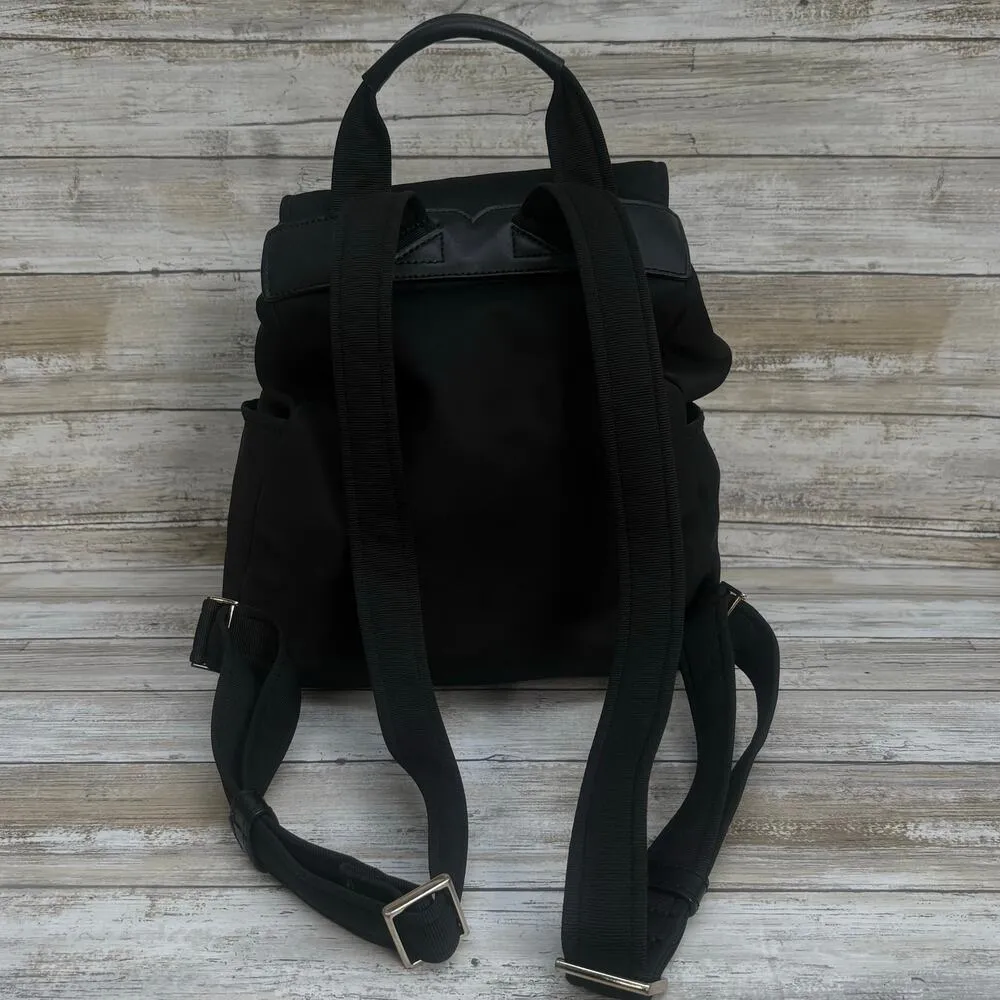 Kate Spade Carley Nylon Flap Backpack Black Drawstring Preppy Casual Athleisure - Image 3