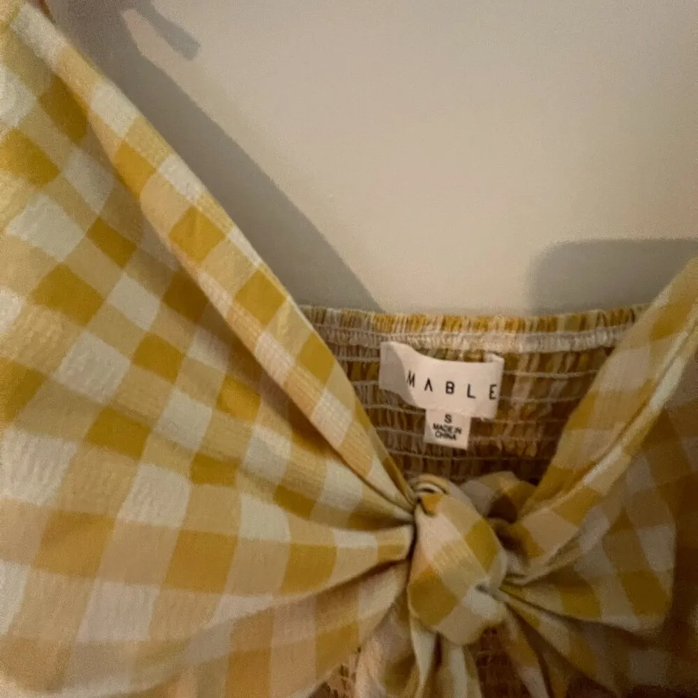 Mable yellow gingham plaid dress size small Gold - Image 10