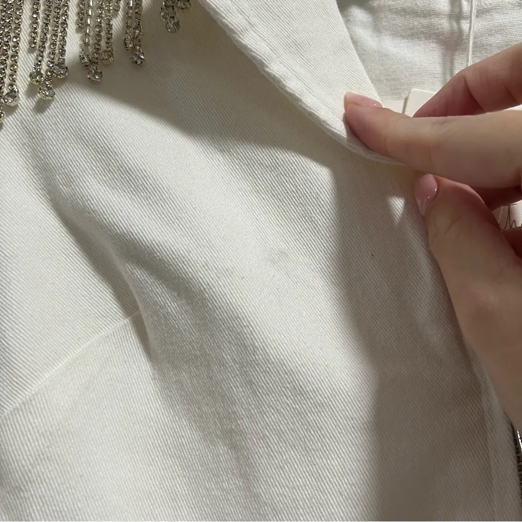 NEW NWT Show Me Your Mumu Outlaw Romper White Rhinestone Fringe Denim - Image 8