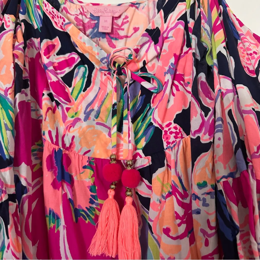 Lilly Pulitzer Alanna Dress Floral Bright Navy Tipping Point Womens Medium - Image 7