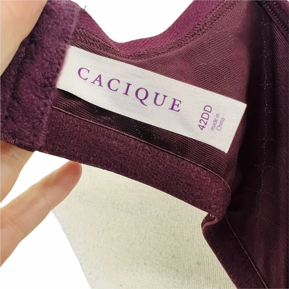 Cacique Lane Bryant Burgundy Printed Balconette Underwire Bra 42DD - Image 7