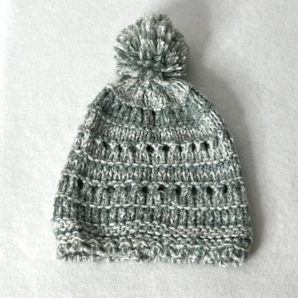 Teal White Knitted Winter Pom Pom Hat - Image 2