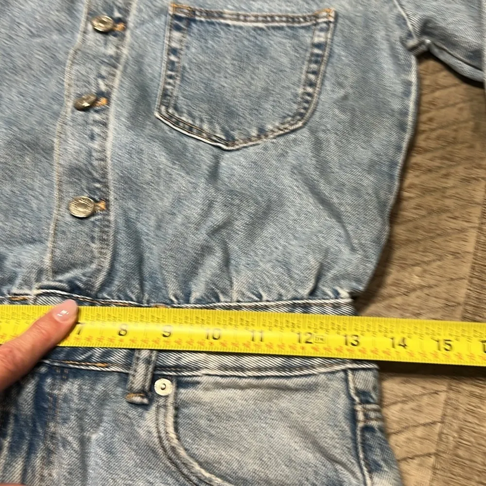 Zara denim long sleeve distressed romper EUC light blue - Image 6