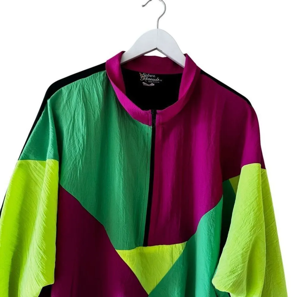 Vintage Silver Threads Magic Line Color Block Quarter Zip Pull Over Sz 3X #2391 Black - Image 2