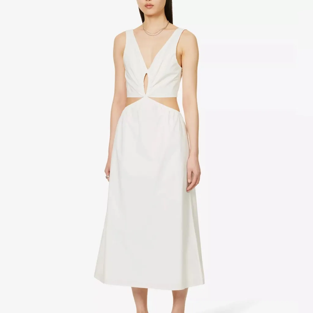 NEW Anine Bing Dione White Cut Out‎ Midi Sleeveless Dress Large Poplin Cotton - Image 9