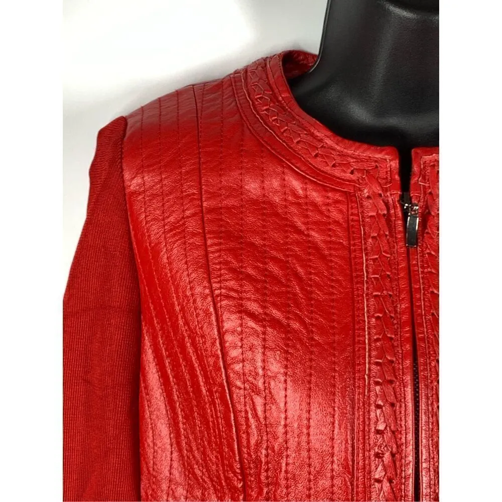 Nygard Collection Red Leather Knit Jacket S/6 - Image 4