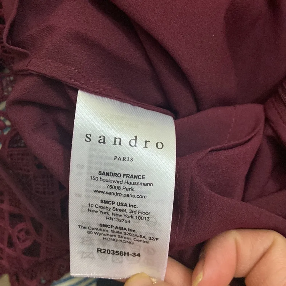 Sandro NWOT Helian Lace Long Sleeve Bordeaux Dress Size 38 - Image 9