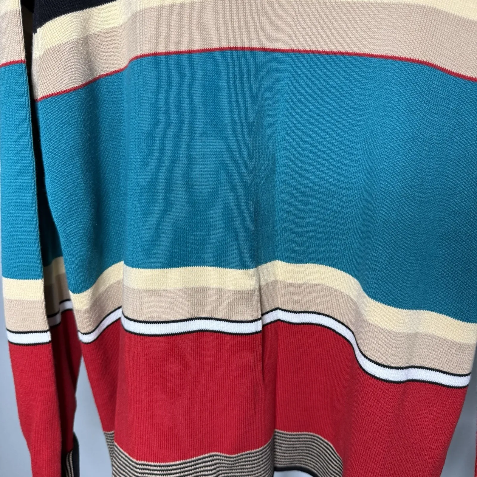 Women's Sag Harbor Zip Up Colorful Sweater Stripe  Large Cotton - Image 7
