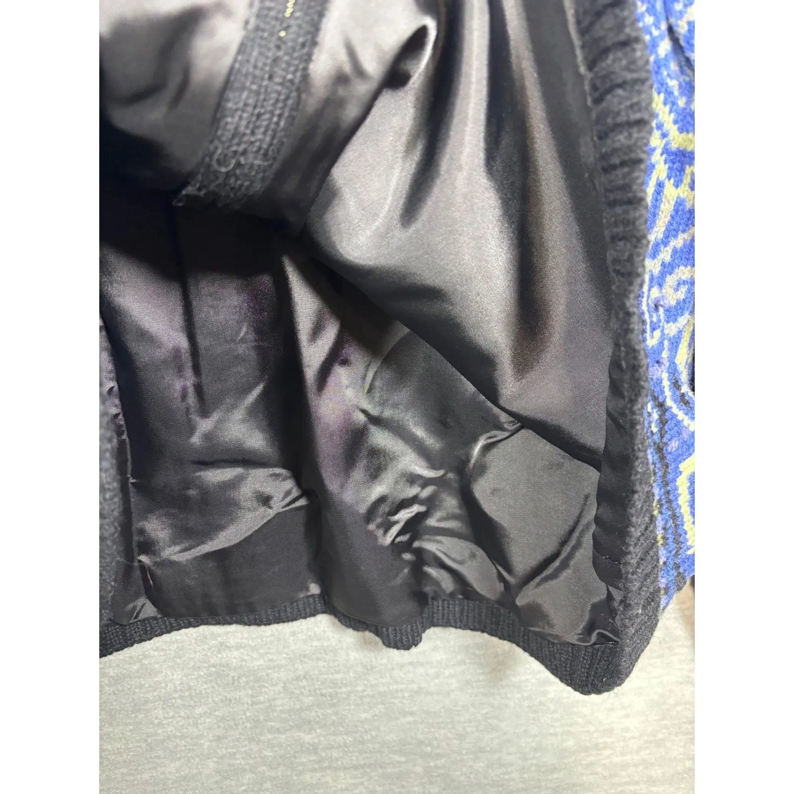 Nomadic Traders Lambswool Blend Zip Up Cardigan Blue Patterned Lined Jacket‎ Size L - Image 5