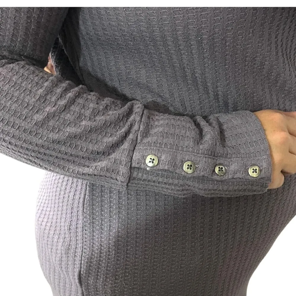 Chaser X-LARGE Purple Waffle Knit Thermal Button Cuff Pullover Long Sleeve Top - Image 11