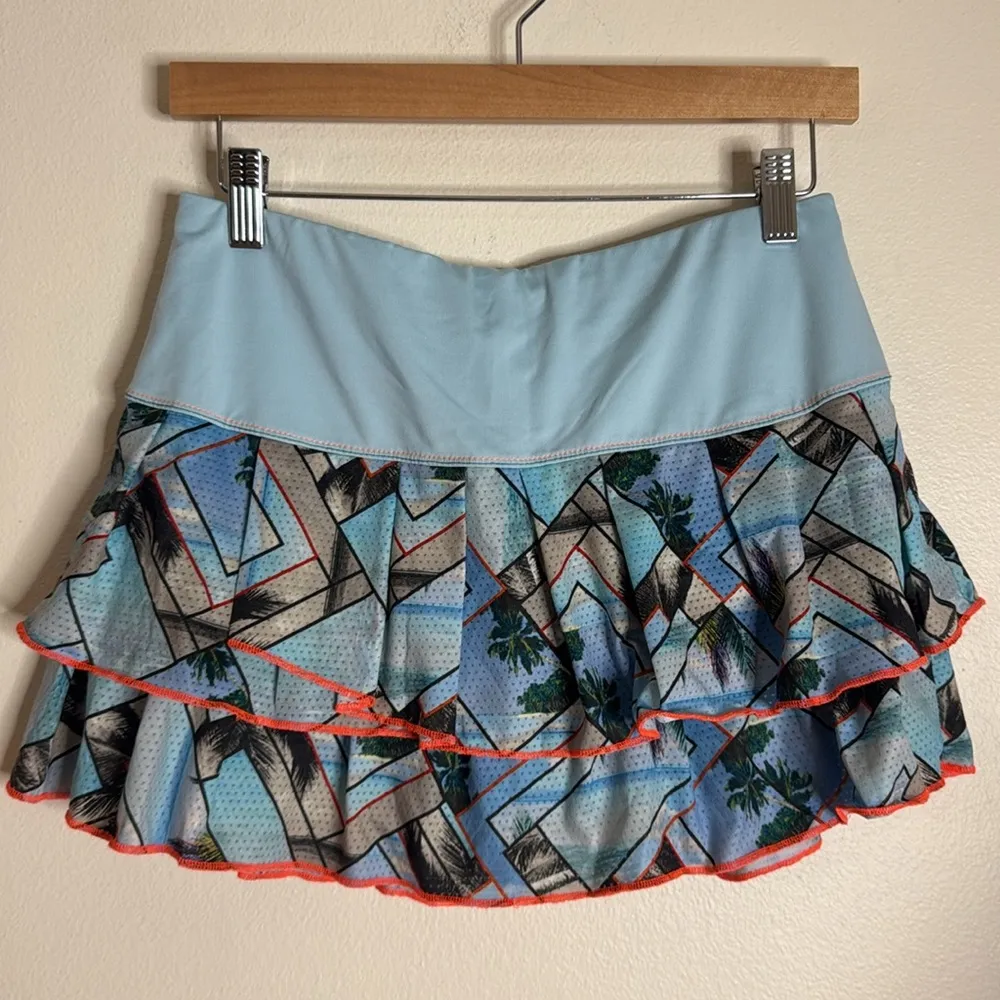 Lucky in Love Blue Bubble Mini Skort Ruffled tiers gold tennis size medium - Image 2