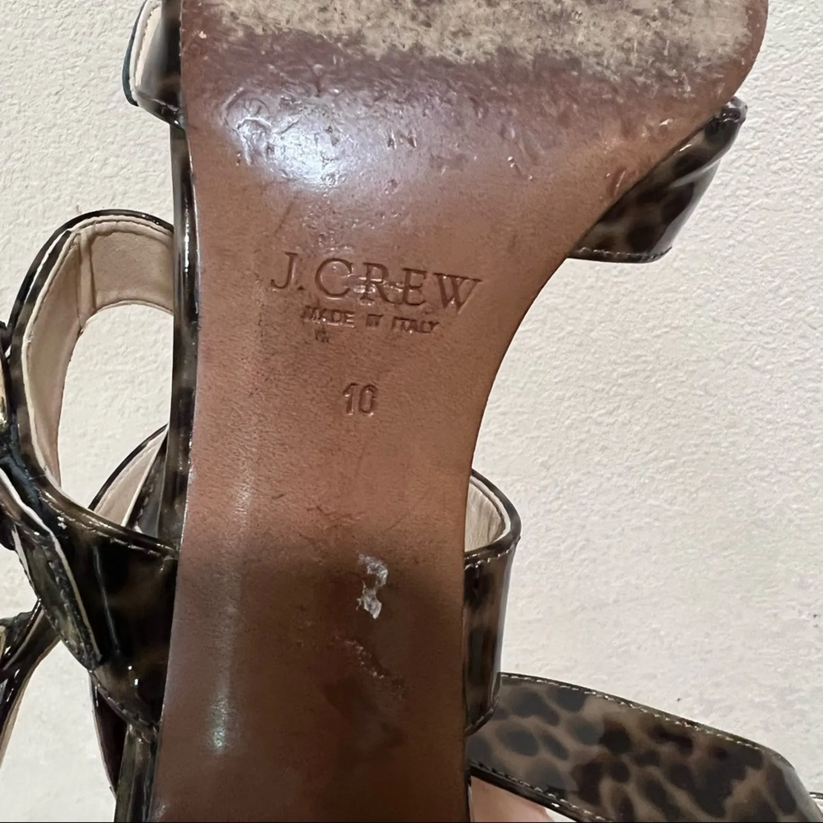 J. Crew Collection Patent leather leopard cheetah crossed buckle straps heels - Image 9