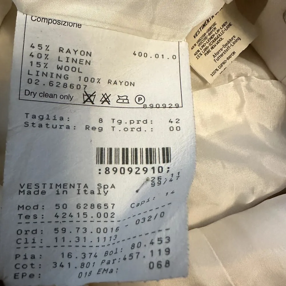 Giorgio Armani Skirt Suit Linen Wool Jacket A-Line Set Flat Front White 42 M - Image 7