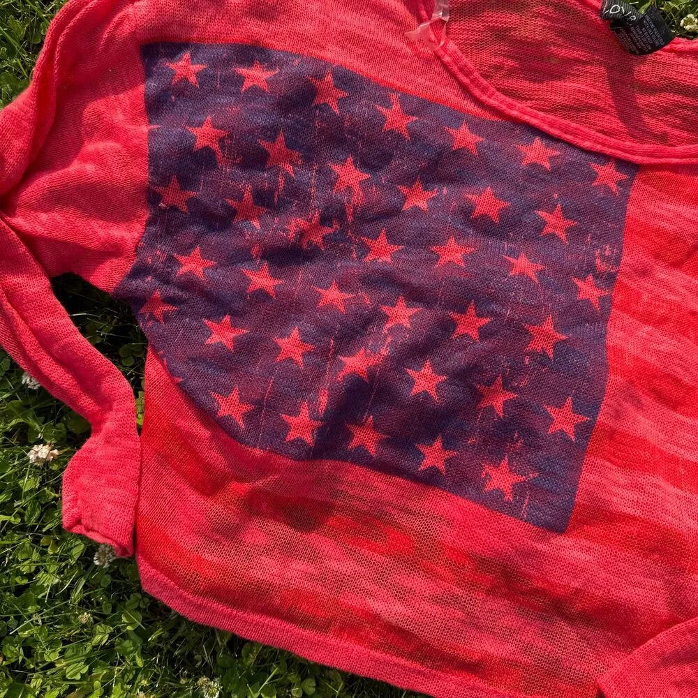 VTG Cropped Dolman Star Sweater Red Size M - Image 2