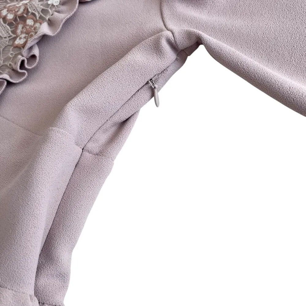 See by Chloe Pink Ruffled Lace Bib Tiered Long Sleeve Midi Dress Size 36/ US 4 - Image 7