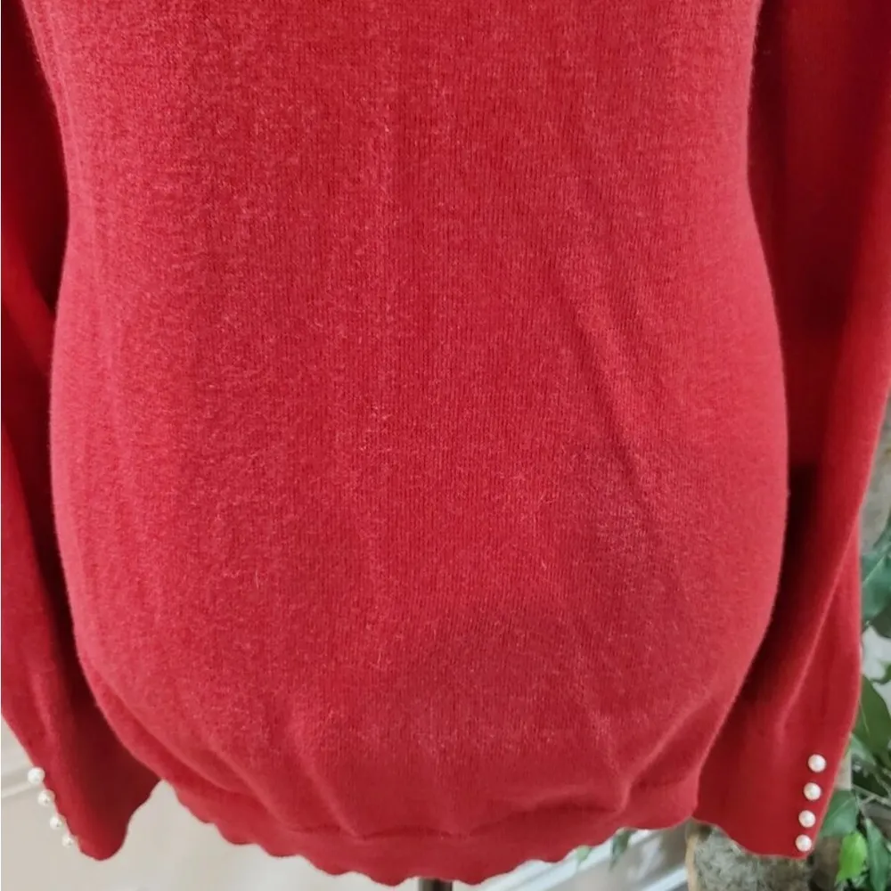 Elle Women Red Cotton Round Neck Long Sleeve Pullover Knit Sweater Size … - Image 3