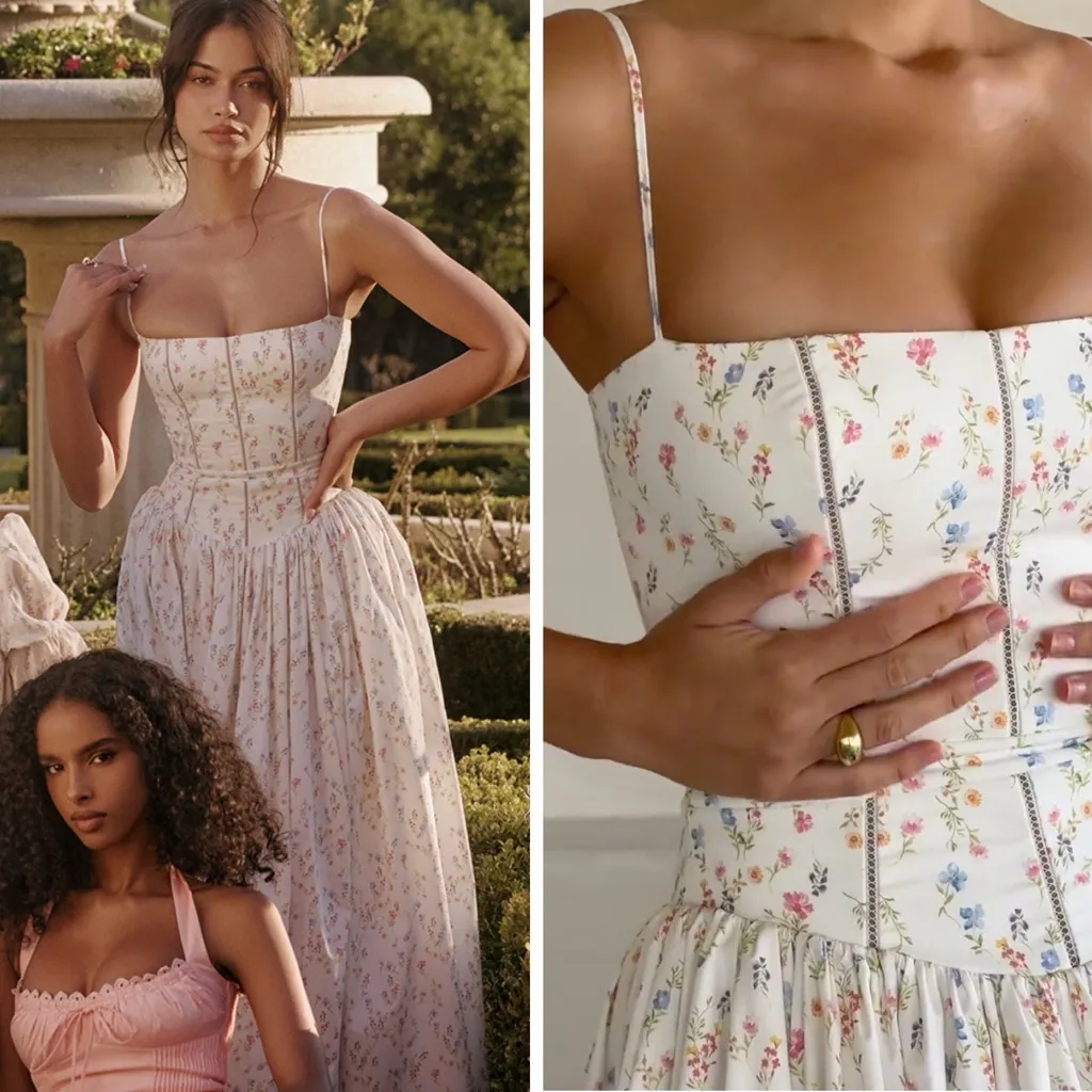 HOUSE OF CB L D-DD Ysabella' White Posy Print Cotton Maxi Sundress NWOT - Image 16