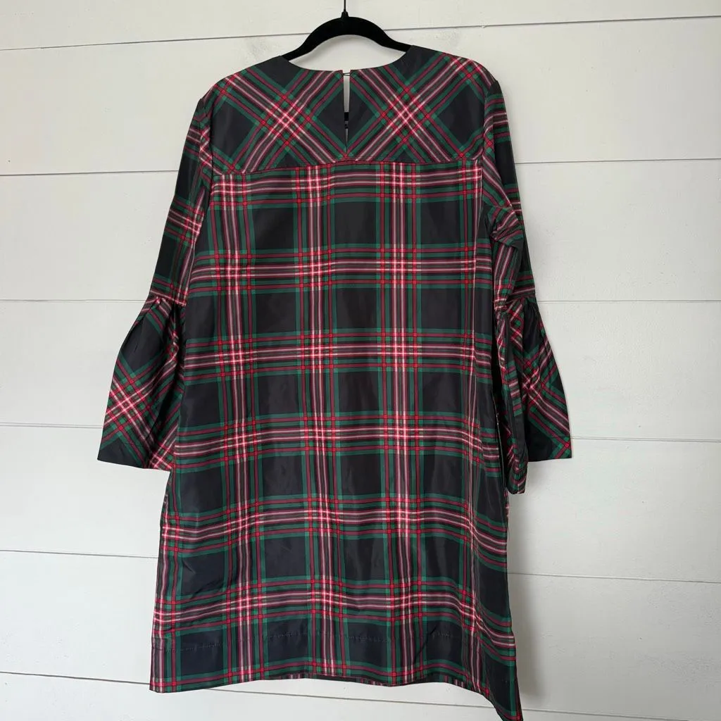 Free Assembly Green Red Bell Sleeve Holidays Plaid Midi Dress Size L - Image 4