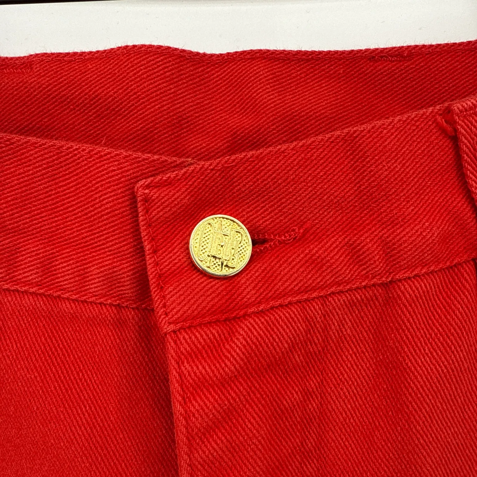 Escada Margaretha Ley Vintage Red Cotton High Rise Jeans Size 42 US 10 Green - Image 3