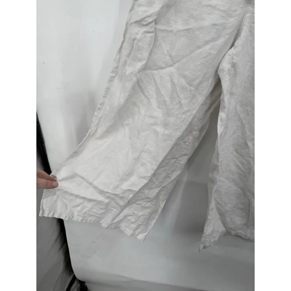 H By Halston 100% Linen‎ Wide Leg Pant Women Medium White Crop Minimalist Beach - Image 6
