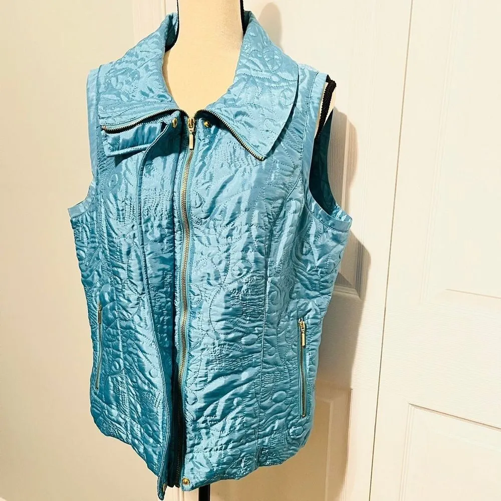 WEEKENDS BY CHICO'S Womens Vanity Size 2‎ Quilted Blue Vest - Image 5