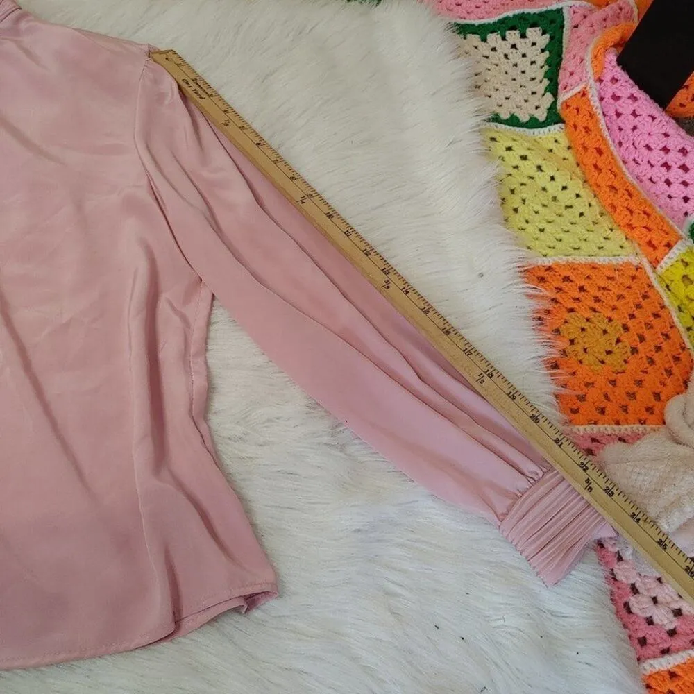Helene St. Marie 14 Petite 80s Vintage Pink Long Sleeve Blouse Soft Career Basic - Image 14