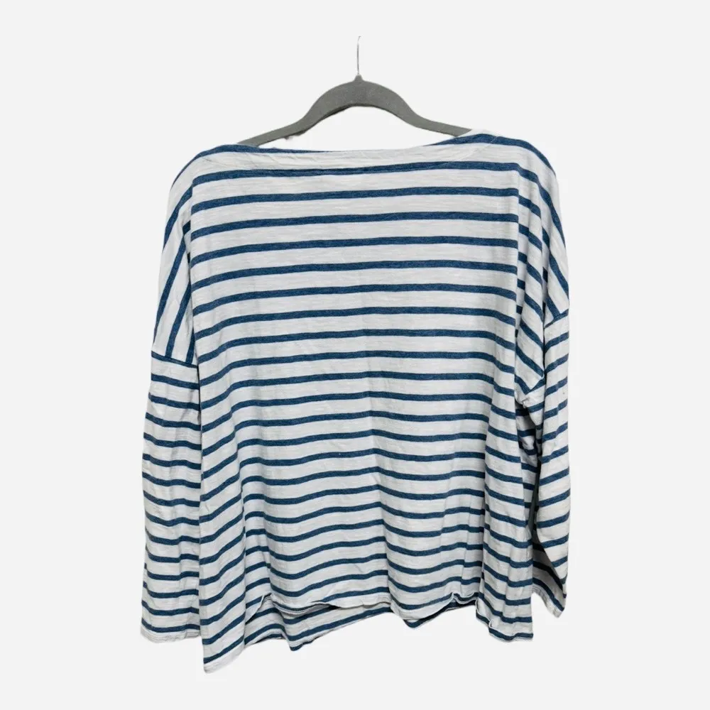 J. Jill Blue White Striped Long Sleeve 100% Cotton Nautical Striped XL Petite Size undefined - Image 4