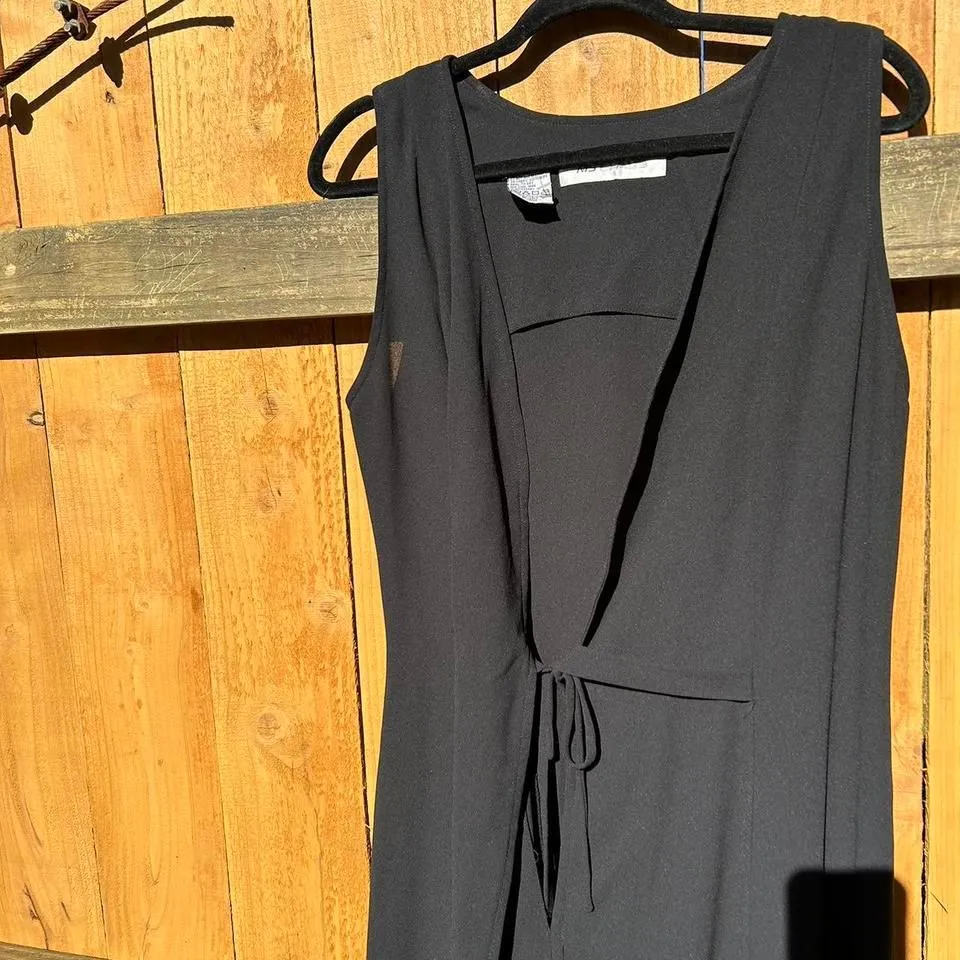 Vintage black wrap dress spring‎ summer date minimalist Size M - Image 8