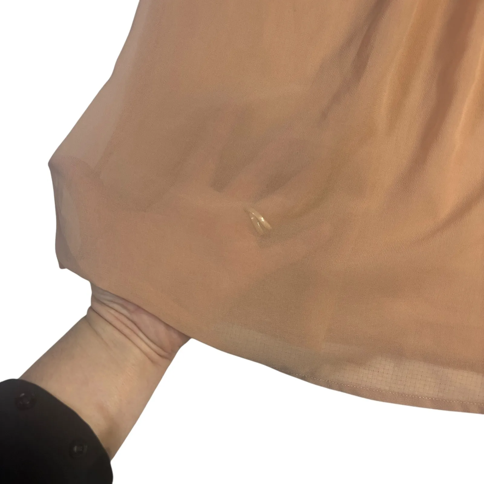 Boutique Forever 21 Off Shoulder Ruffle Rose Embroidered Sheer Blouse Nude Small Tan - Image 7