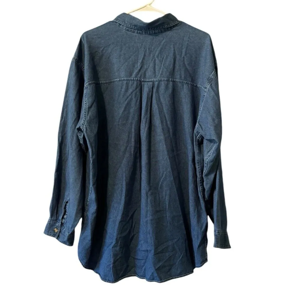 Victoria‎ Jones Denim Floral Embroidered Button Down Shirt Size 20W VTG Blue - Image 2