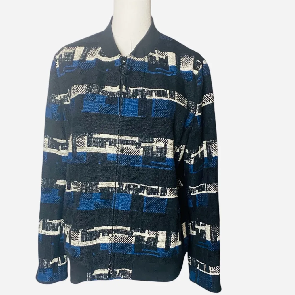 Akris Punto Switzerland Quiet Luxury Geometric Knit Bomber Jacket Sz 10 - Image 4