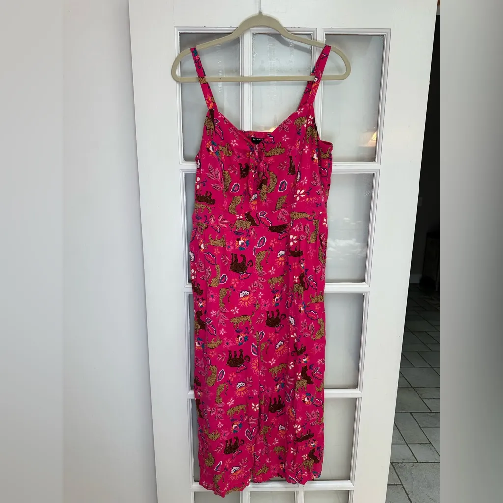 Torrid Hot Pink Tie Front Culotte Jumpsuit Jungle Leopard Print Plus Size 1X - Image 3